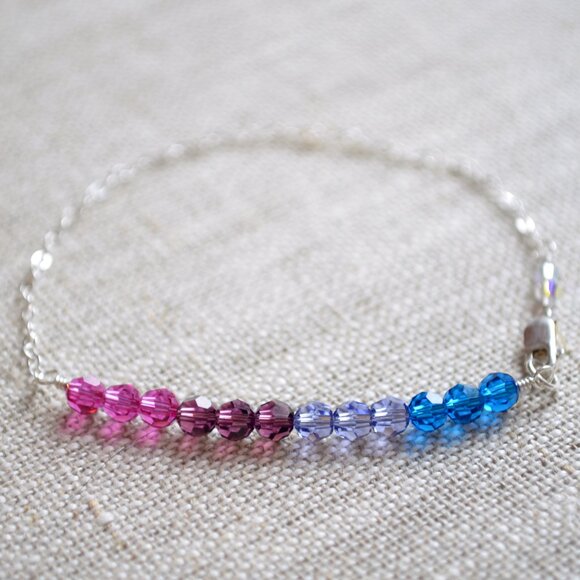 Dainty Blue and Fuchsia Crystal Row Bracelet in Sterling Silver - Picture 3 of 6